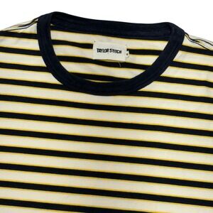 Taylor Stitch Striped T-Shirt Mens 40 Medium Navy Yellow White Short Sleeve Tee